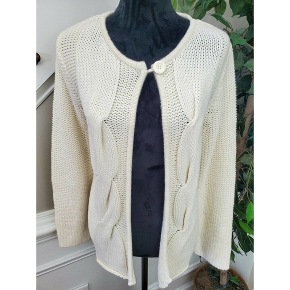 Coco + Capers Women's Ivory 100% Acrylic Long Sleeve Open Front Long Cardigan L - Picture 6 of 12